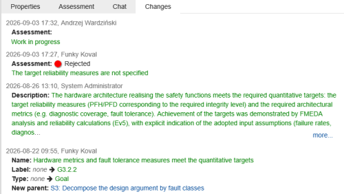 Change hstory of an assurance case element